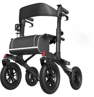 Produktbild von Leichter Rollator - Faltbare Gehhilfe - Höhenverstellbare Griffe - Tragkraft 180 kg - Gewicht 12,4 kg - Schwarz