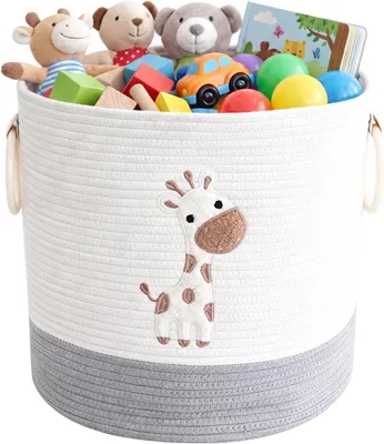 Imagen del producto de Cesta de almacenamiento de cuerda de algodón, 43 litros, plegable, con bordados, para habitación infantil