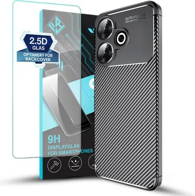Produktbild von Handy Hülle für Xiaomi Redmi 13 mit 9H Displayglas Displayschutz Plus Carbon Look Cover Case Schutzhülle Farbe: Schwarz