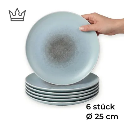 Image de Ensemble de 6 assiettes en porcelaine, couleur crème, diamètre 25 cm – Assiettes avec bordure à motifs de coquillages, idéales pour les desserts et le pain