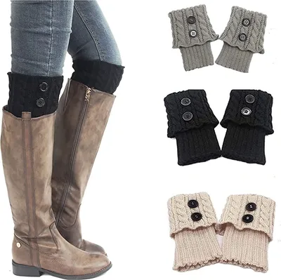 Produktbild von 3 Paar Stulpen Damen, Beinwärmer für Herbst und Winter, A0325 Schwarz+Grau+Beige