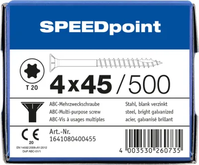 Produktbild von ABC SPEEDpoint Senkkopf T20 Teilgewinde Schabenut A2J 4x45mm (500)