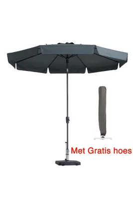 Produktbild von Sonnenschirm Rund Grau 300 cm mit Hülle | Madison Flores | Hochwertiger neigbarer und runder Sonnenschirm | 100 % Polyester