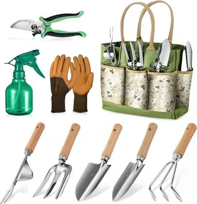 Immagine prodotto di Set di attrezzi da giardino da 9 pezzi, verde, per il giardinaggio
