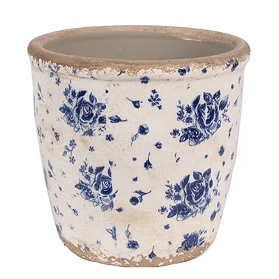 Produktbild von Clayre & Eef Innenblumentopf Ø 15x14 cm Beige Blau Keramik Rosen