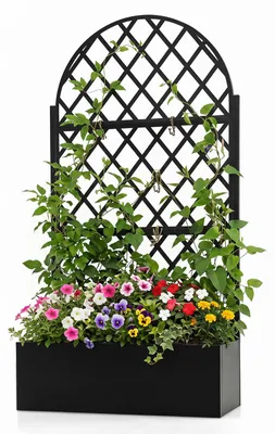 Obrázok produktu pre Kvetinový box COSTWAY s opornou sieťou, 180,5 cm, oceľový kvetinový box, kvetináč ako živý plot, vyvýšený záhon s 2 odvodnými otvormi, okrúhla opora pre rastliny