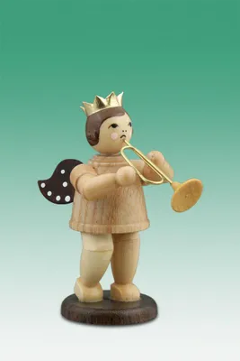 Produktbild von Holzfigur Musikantenengel mit Jazztrompete natur Höhe 6cm NEU