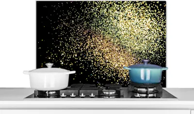 Produktbild von KitchenYeah®  Spritzschutz Küche - Küchenrückwand - Wandschutz für Herd und Spüle - Luxus - Glitzer - Gold - Design - Schwarz 90x60 - Alu-Dibond (Alternative zum Spritzschutz aus Glas) - Hitzebeständi