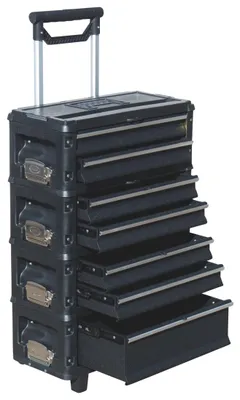 Produktbild von ALEOS. Metall Werkzeugtrolley Werkstattwagen XXL Type: B5-B BLACK EDITION schwarz mit Schubladenverriegelung und Schloss