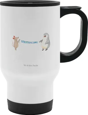 Produktbild von Mr. & Mrs. Panda thermosbecher Maus Pinguin Geburtstag - Weiß - Geschenk, Thermobecher, Geburtstagsgeschenk, Happy Birthday, Mehrwegbecher, Kaffeebecher To Go