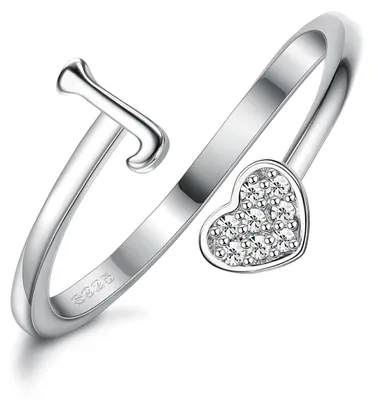 Produktbild von Initialring Damenring Fingerring - 925 Sterlingsilber - Verstellbar - Herzform