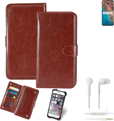 Produktbild von K-S-Trade 360° Hülle kompatibel mit Cubot X20 Pro inkl. Headphones braun Kunstleder Case BookCase WalletCase Kunstlederederhülle Handyhülle,