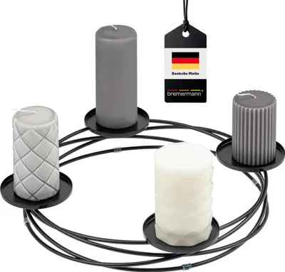 Produktbild von bremermann Kerzenständer in Kranzform, Adventskranz für Weihnachten Kerzenhalter für Stumpenkerzen, aus schwarzem Metall