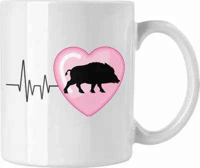 Produktbild von Trendation - Wilschwein Herzschlag Tasse Geschenk für Jäger Jagd Hobby Geschenkidee (Weiß)