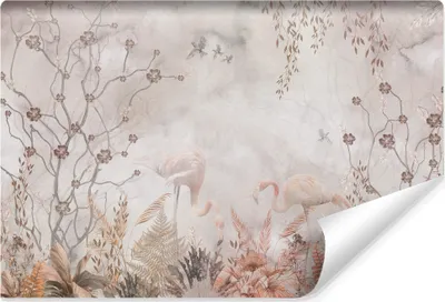 Produktbild von Muralo Vlies Fototapete FLAMINGOS Blumen Blätter Beton Retro Stil Br. 300cm x Hö. 210cm