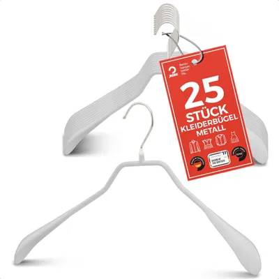 Produktbild von MAWA Metallbügel, 25er-Set, 42 cm, Weiß, ergonomisches Design für Blazer & Mantel