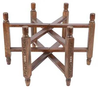Produktbild von Klappbares Tischgestell, handgefertigt, mit Verzierungen, in Dunkelbraun, 76 cm