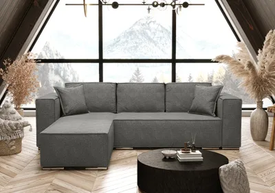 Image de AX LIVING Gris canapé d'angle avec fonction sommeil Vinoria L 255 cm G