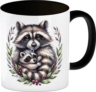 Produktbild von Waschbärmama mit Baby Kaffeebecher in schwarz