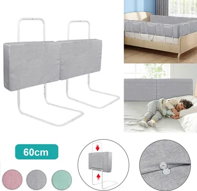 Produktbild von YARDIN Kinderbettgitter Bettschutzgitter 2X60cm 5-Loch Höhenverstellbar, Rausfallschutz Babybettgitter Bettgitter für Familienbett und Kinderbett,Grau