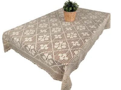 Produktbild von Gehäkelte Tischdecke aus Baumwolle, Beige, 130/180, Naturbeige