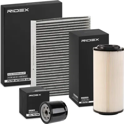 Produktbild von RIDEX Filterset Inspektionspaket Filtersatz für VW up! Schrägheck (121, 122, BL1, BL2) für SEAT Leon Schrägheck (1P1) für AUDI A2 (8Z0)