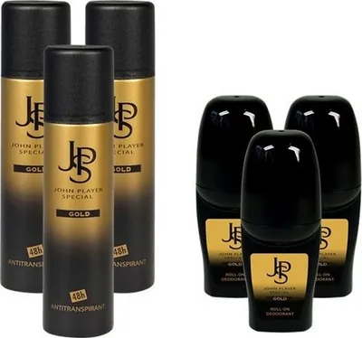 Produktbild von John Player Special Gold Deospray 3x150ml & Deo Roll-On 3x50 ml