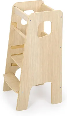 Imagen del producto de Torre de aprendizaje para niños a partir de 1 año, taburete Montessori con 2 escalones y ajuste de altura en 3 niveles, taburete para niños hecho de madera, torre de aprendizaje para bebés, ideal para la cocina o la habitación infantil, color roble