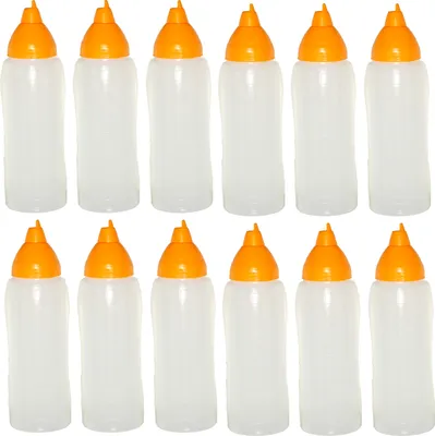 Produktbild von 12 gelbe Quetschflaschen 750 ml tropffrei Ketchupflaschen Senfflasche Mayonaiseflasche