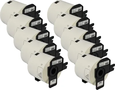 Produktbild von vhbw 10x Rolle mit Halter 62mm x 100mm (300 Etiketten) kompatibel mit Brother PT QL-580, QL-580N, QL-650, QL650TD, QL-700, QL-710 Drucker Weiß