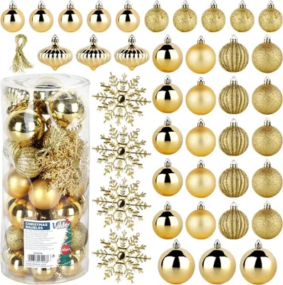 Obrázek produktu pro Nerozbitné vánoční ozdoby zlaté 4 / 5 / 6 / 10 cm 40 ks.