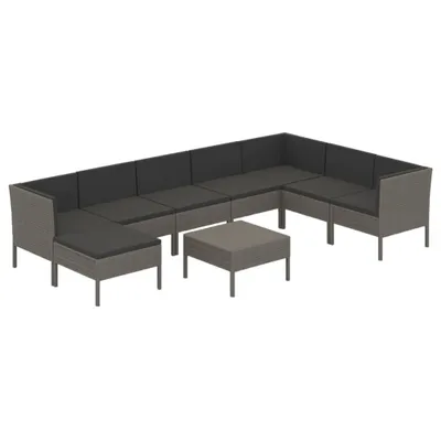Produktbild von vidaXL 9-tlg. Garten-Lounge-Set mit Auflagen Poly Rattan Grau