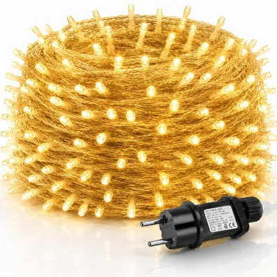 Produktbild von 50M 400LEDs 8 Modi Lichterkette Strom, Timer, Merkfunktion, LED Weihnachten Lichterkette Party Deko Licht Weihnachtsbaum Garten Beleuchtung, Warmweiß