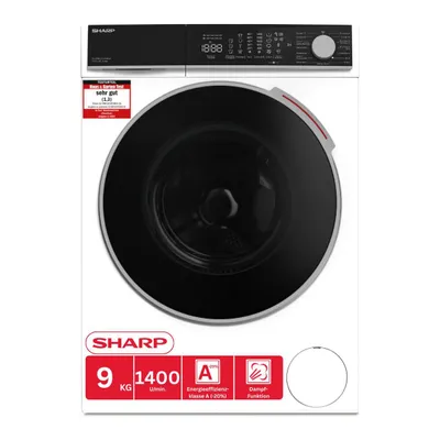 Produktbild von SHARP ES-WNFL914CWDA-DE Waschmaschine (9 kg, EEK A-20%, 1400 U/min.), (WiFi, Inverter Motor, Dampf, AquaStop), Weiß