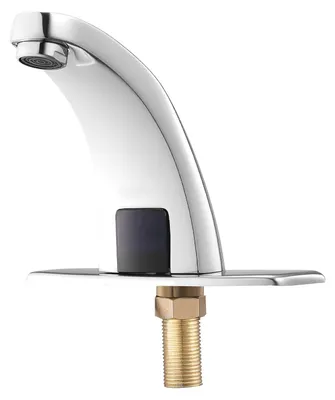 Immagine prodotto di Rubinetto senza contatto SucceBuy (argento cromato) per bagno, rubinetto automatico con sensore e copriforo, rubinetteria a batteria per lavabo e WC