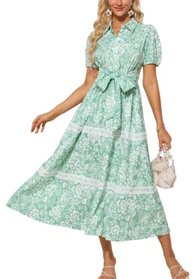 Produktbild von Sommerkleid mit kurzen Ärmeln – Blumenmuster, Grün