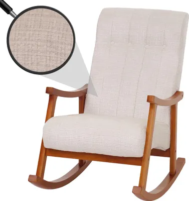 Obrázek produktu pro Houpací křeslo HWC-K10, relaxační křeslo, dřevo ořech / látka  Krémová