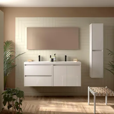 Image de Badezimmermöbel BALTIC 1400 2 Türen und 2 Schubladen WHITE GLOSS + Waschtisch