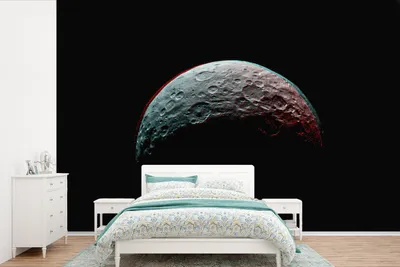 Produktbild von MuchoWow® Fototapete für Wohnzimmer oder Schlafzimmer Wandtapete Vinyl Motivtapete Galaxie - Schwarz - Mond - 360x240 cm - Vinyl-Tapete