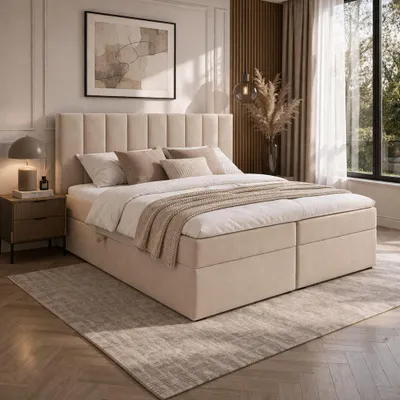 Produktbild von QLA Boxspringbett Bergamo 160x200 cm mit 7-Zonen-Taschenfederkern, Bettkasten & Topper Farbe Beige