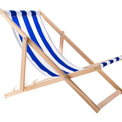 Produktbild von WOODOK Liegestuhl Klappbar Holz - Strandstuhl aus Buchenholz bis 120kg, ohne Armlehne - 3-Stufige Rückenlehnenverstellung (Blau/Weiß)