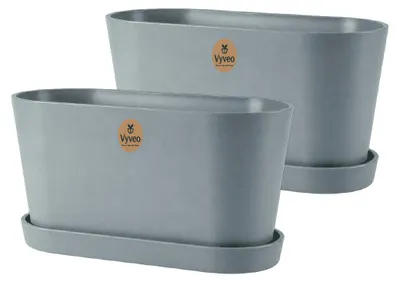 Produktbild von Vyveo - Blumentopf Varda mit Untersetzer - 2er-Set - Dunkelgrau - 32x13x14