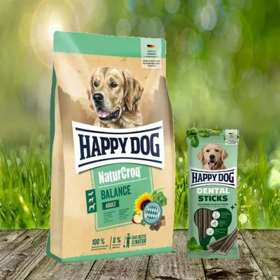 Produktbild von Happy Dog Premium NaturCroq Balance 15 kg + Happy Dog Dental Sticks *geschenkt*