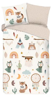 Productafbeelding van Goedemorgen kinderbedovertrek "tipitent / boho" - Beige - (140x200/220 cm) - Katoen