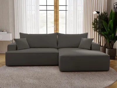 Produktbild von GrainGold Ecksofa L-Form Rechts California - Ecksofa mit Schlaffunktion, Bettkasten - Moderne Ecksofa, Wohnzimmer Ecksofa - Eckcouch Dunkelgrau (Komodo 22)