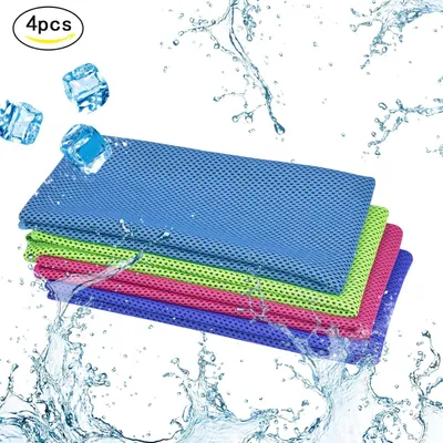Produktbild von Fitness Handtuch 4er Sofort Kaltes Kühlende Handtücher 30x80cm Eis Kalt für heißes Wetter Outdoor Sport Yoga Laufen Radfahren Golf Golf Camping Spiele