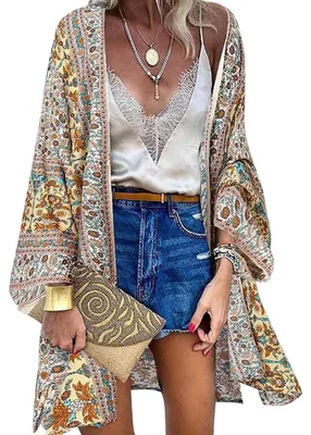 Imagen del producto de Omgoods - Túnica de playa para mujer - Vestido bohemio largo para la playa con estampado floral