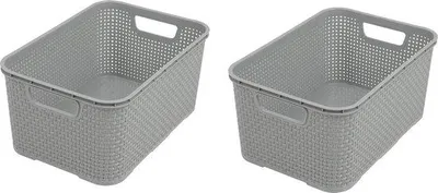 Produktbild von Famanu Aufbewahrungskörbe Set aus 2 Kunststoff-Rattan-Körben - Lichtgrau