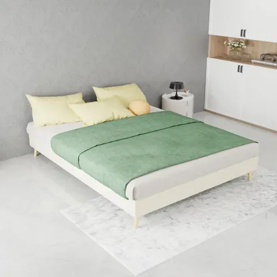 Imagen del producto de Cama tapizada Zerbaco, tamaño matrimonial (140x200 cm), diseño moderno, color beige, con cajón para guardar, sin colchón ni somier