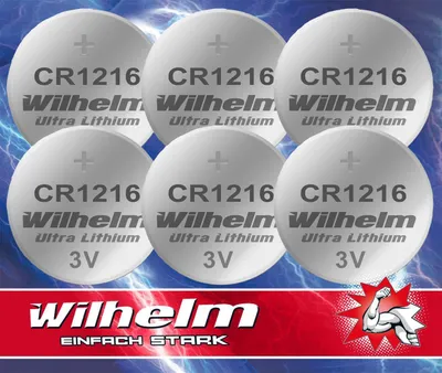 Produktbild von 6 x CR1216 WILHELM Lithium Knopfzelle 3V 26 mAh ø12 x 1,6 mm Batterie DL1216